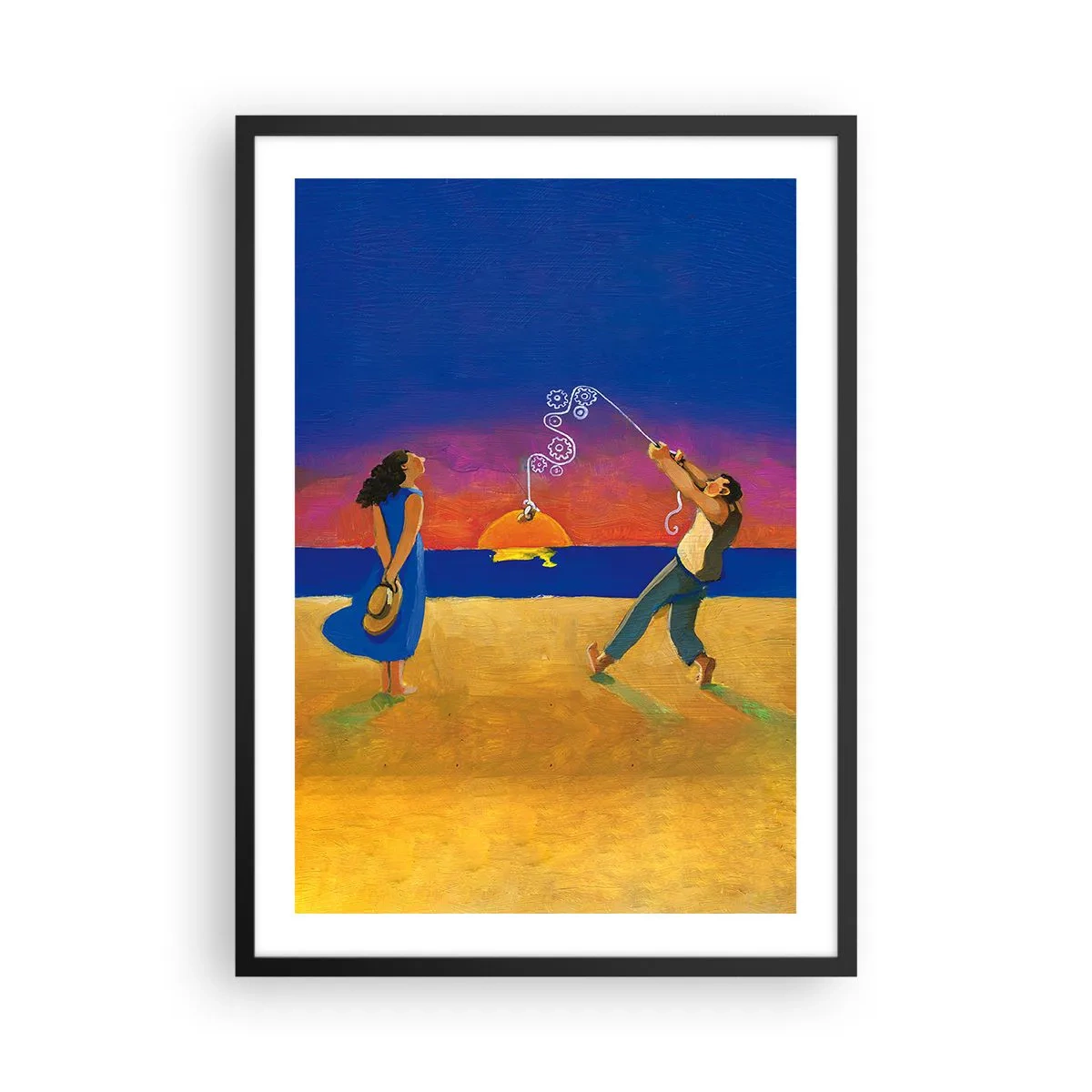 Poster in einem schwarzem Rahmen - Figuren am Strand bei Sonnenuntergang - 50x70cm - Mehr als ein Sternchen vom Himmel - Moderne Wanddekoration für Wohnzimmer und Schlafzimmer ARTTOR