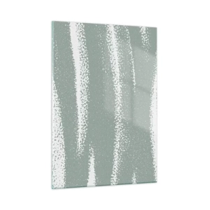 Glasbild - Bild auf glas - Weiße Streifen auf kühlem Grün - 50x70cm - Abstraktion im Winterklima - Moderne Wanddekoration für Wohnzimmer und Schlafzimmer ARTTOR