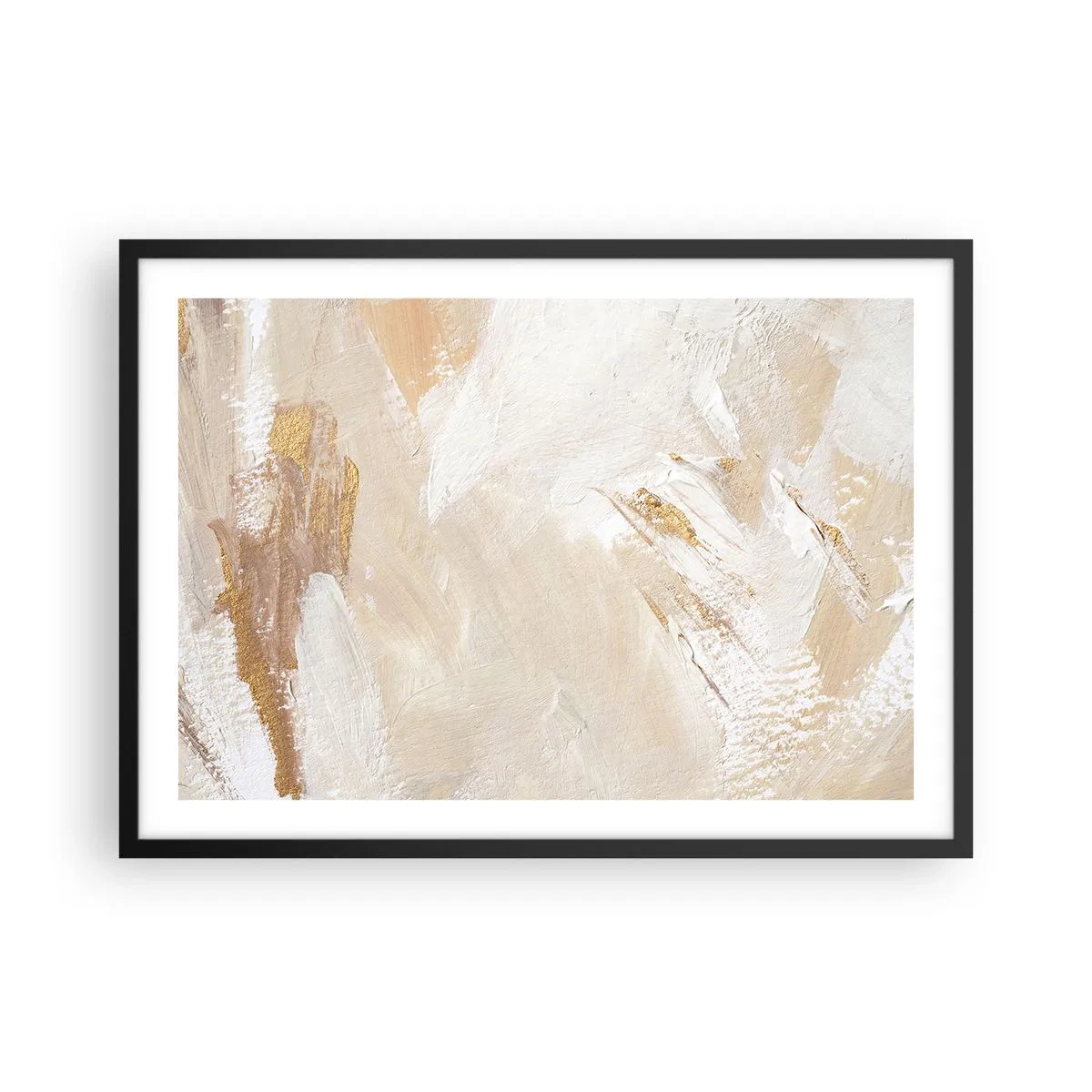 Poster in einem schwarzem Rahmen - Zarte abstrakte Töne in Beige- und Goldtönen - 70x50cm - Pastellkomposition - Moderne Wanddekoration für Wohnzimmer und Schlafzimmer ARTTOR