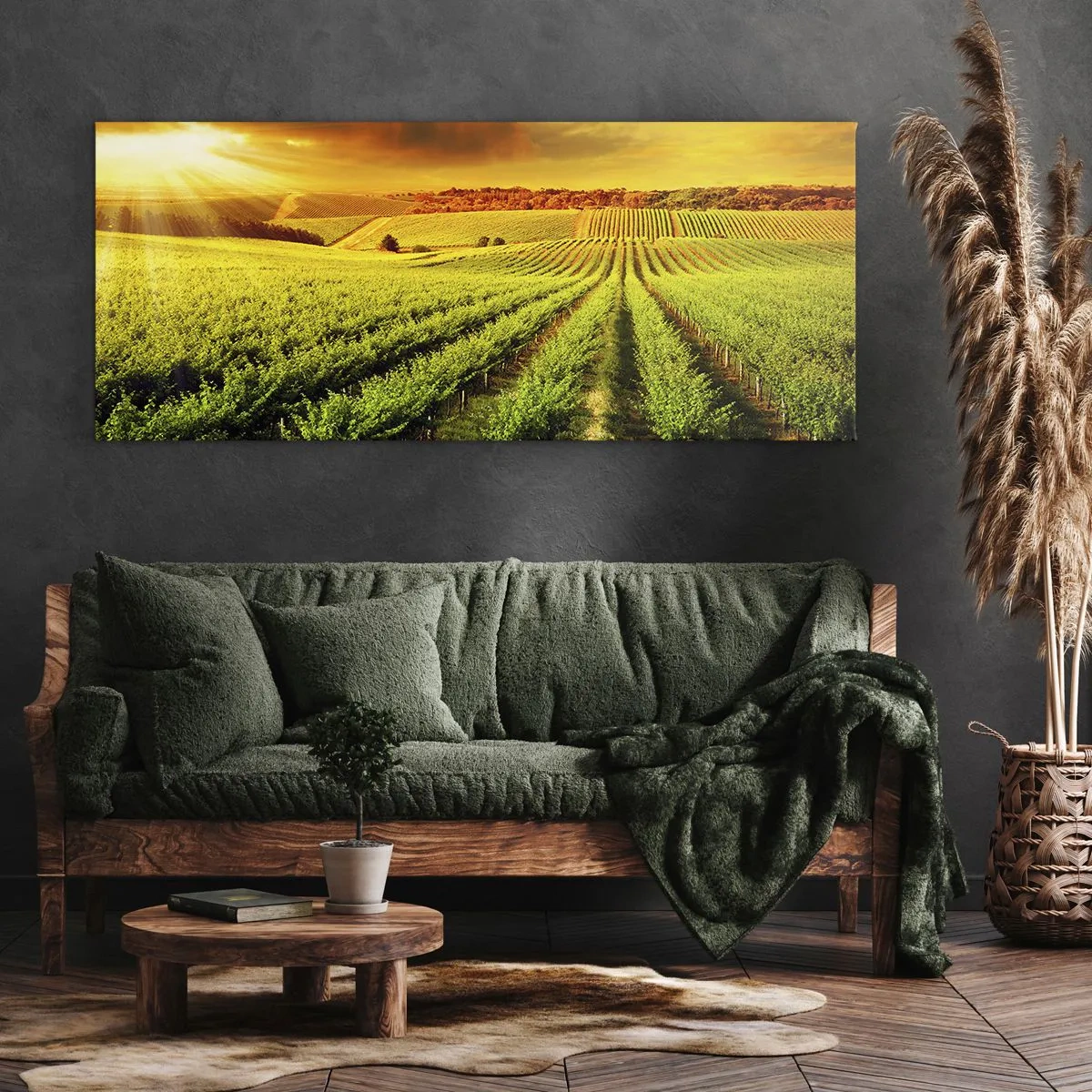 Bild auf Leinwand - Leinwandbild - Goldene Weinberge, beleuchtet von den Sonnenstrahlen - 160x50cm - Unter der australischen Sonne - Moderne Wanddekoration für Wohnzimmer und Schlafzimmer ARTTOR