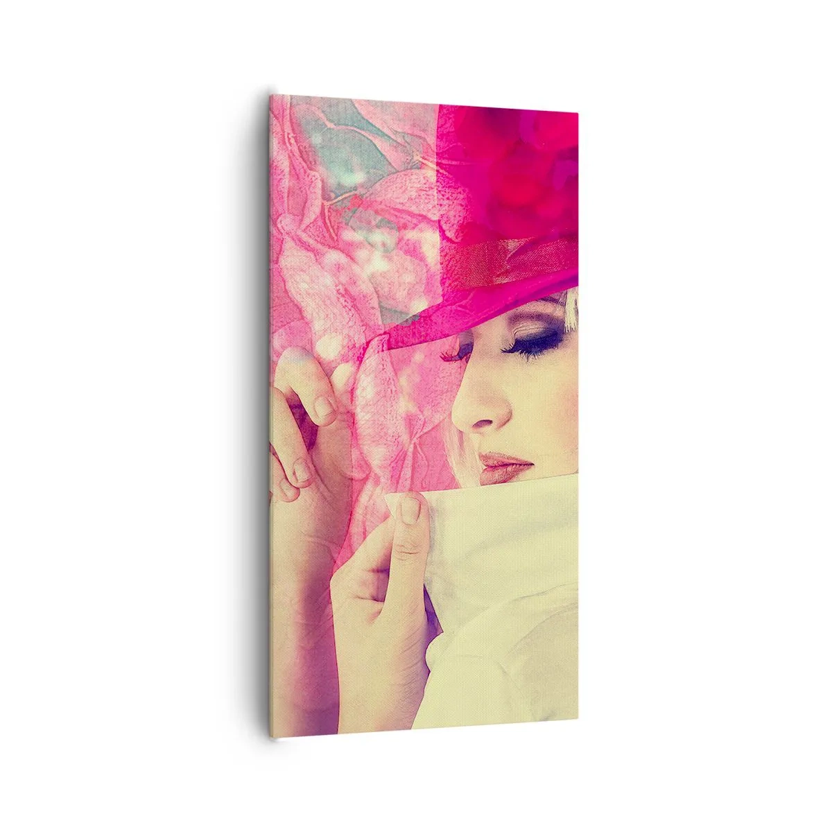 Bild auf Leinwand - Leinwandbild - Retro-Porträt in einem rosa Nebel - 65x120 cm