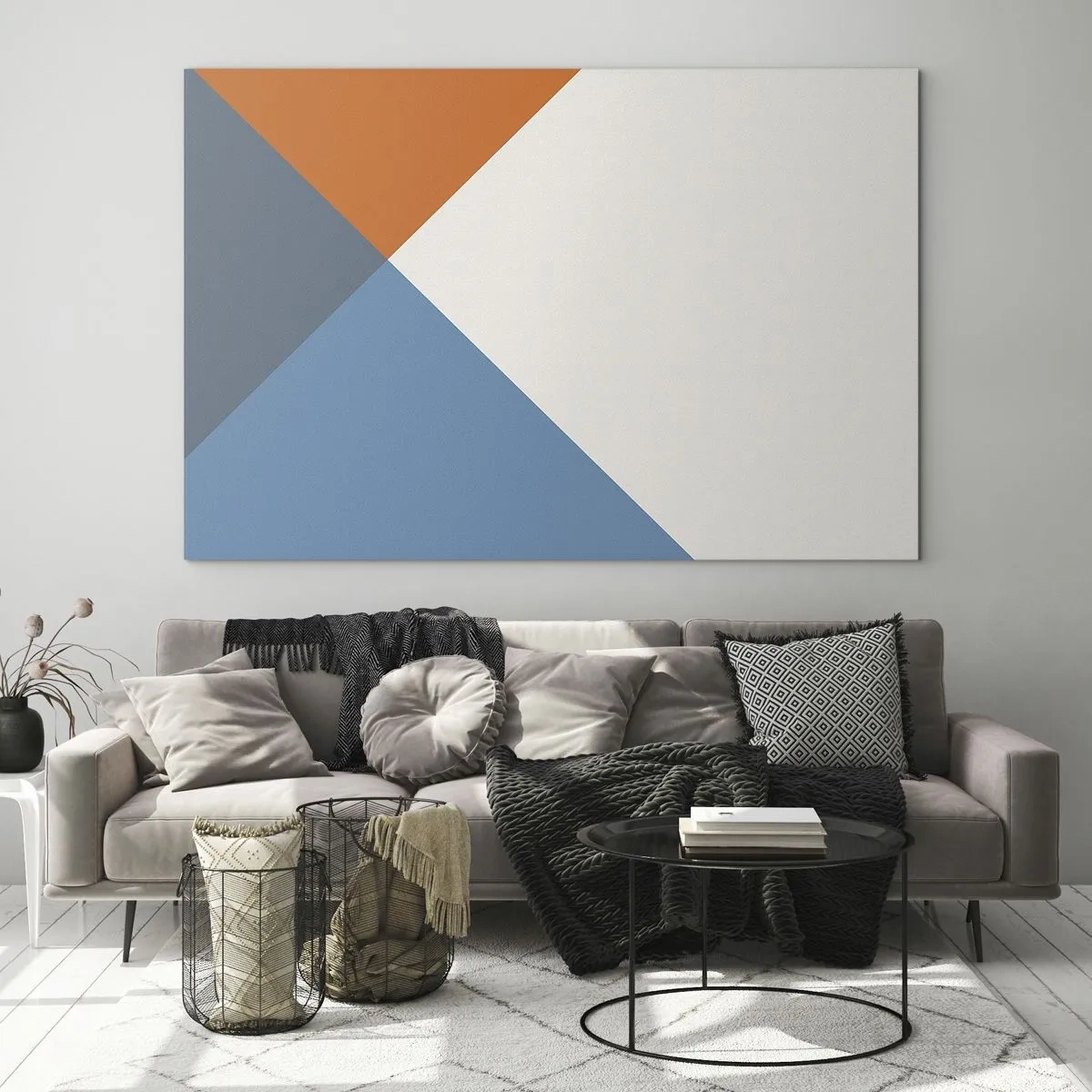 Glasbild - Bild auf glas - Geometrische Komposition mit bunten Dreiecken - 120x80cm - In einem Winkel… - Moderne Wanddekoration für Wohnzimmer und Schlafzimmer ARTTOR