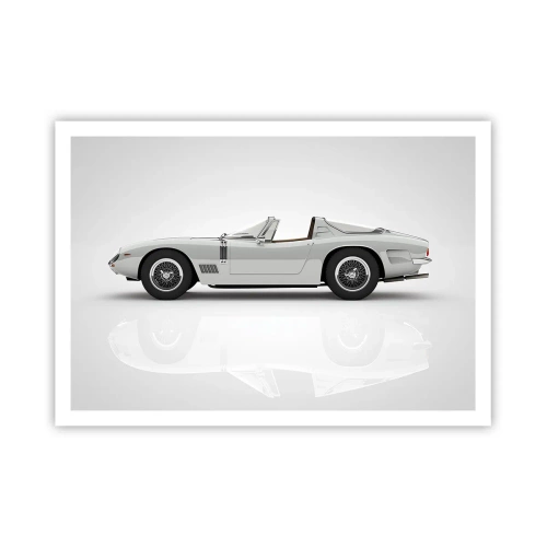 Poster - Klassisches weißes Cabrio auf hellem Hintergrund - 100x70cm - Spaß versprochen - Moderne Wanddekoration für Wohnzimmer und Schlafzimmer ARTTOR