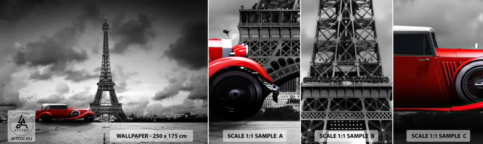 Fototapetenmuster Standard Eco - Vor nicht allzu langer Zeit in Paris - Automobil, Eiffelturm, Paris - 100x30 cm