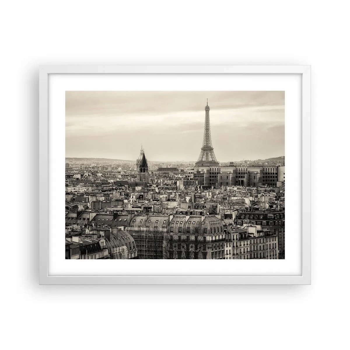Poster in einem weißen Rahmen - Über den Dächern von Paris - 50x40 cm