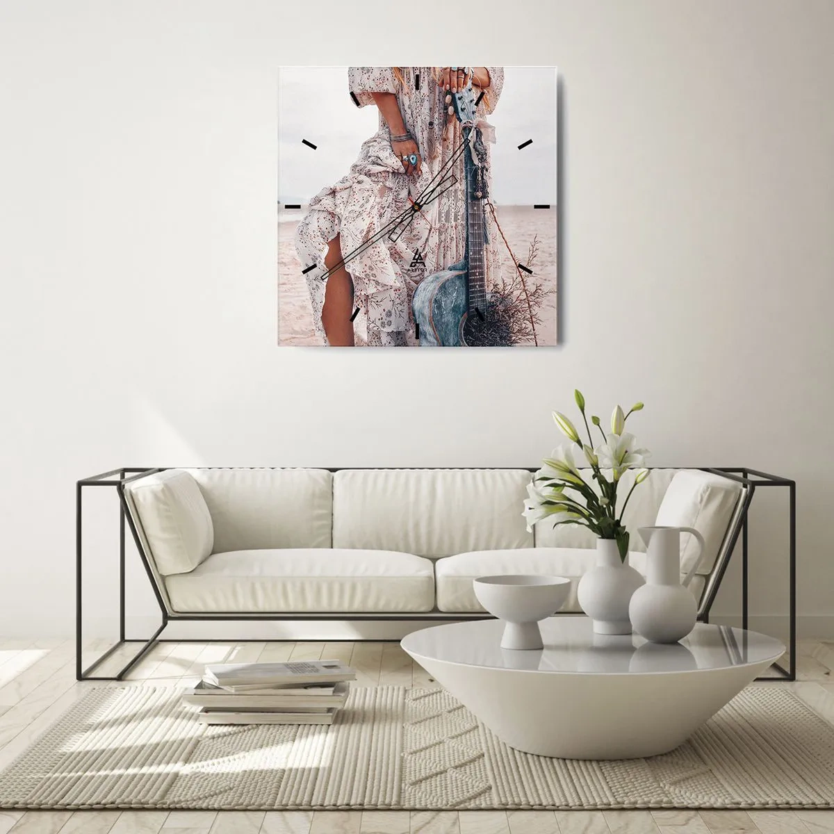 Wanduhr - Glasuhr - Kinderblumen auf dem Weg - 40x40 cm