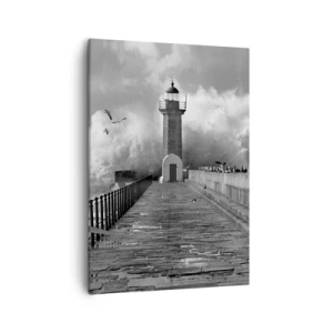 Bild auf Leinwand - Leinwandbild - Ein Leuchtturm, umgeben von Wellen während eines Sturms - 50x70cm - Furchtlos - Moderne Wanddekoration für Wohnzimmer und Schlafzimmer ARTTOR