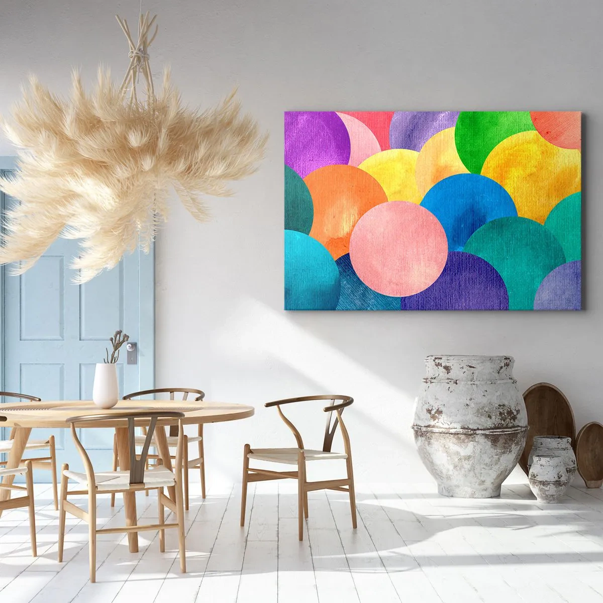 Bild auf Leinwand - Leinwandbild - Bunte Kreise im Aquarellstil - 120x80cm - Die ursprüngliche Fülle des Lebens - Moderne Wanddekoration für Wohnzimmer und Schlafzimmer ARTTOR