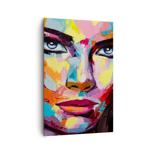 Bild auf Leinwand - Leinwandbild - Ein farbenfrohes abstraktes Porträt einer Frau in intensiven Farben. - 80x120cm - Auch die Seele ist bunt - Moderne Wanddekoration für Wohnzimmer und Schlafzimmer ARTTOR