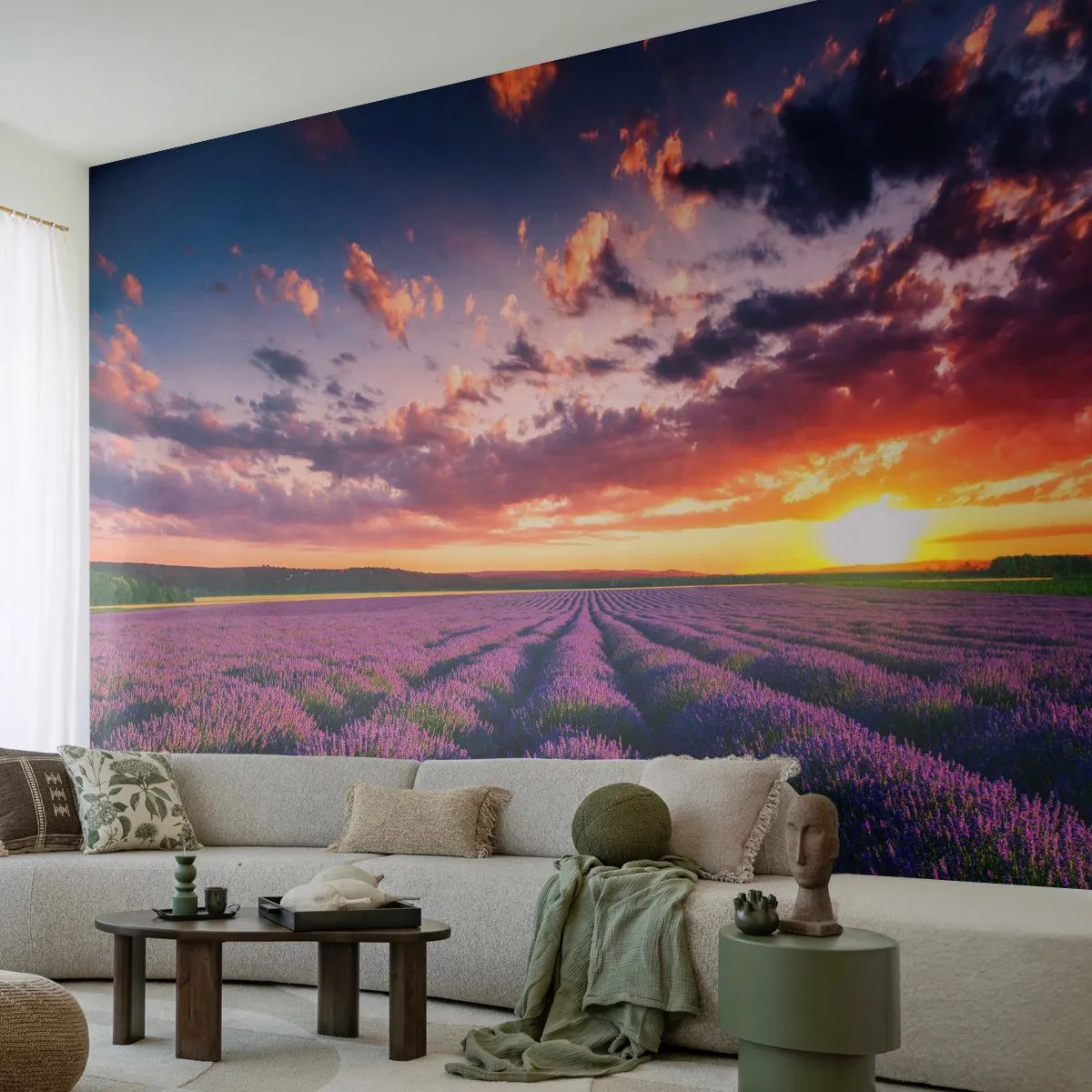 Fototapete Premium Sand - Lavendel Welt - Landschaft, Lavendelfeld, Lavendel - 100x70 cm