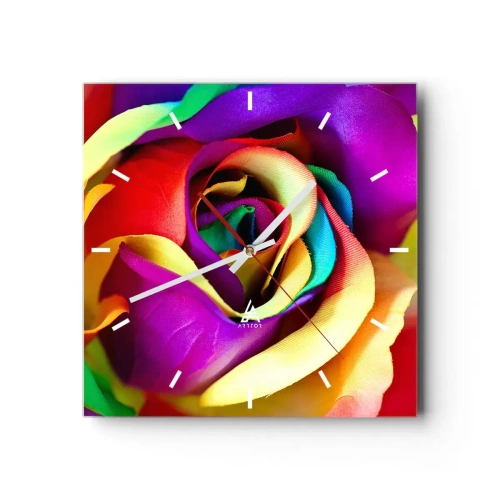 Wanduhr - Glasuhr - Eine bunte Rose in Regenbogenfarben - 30x30cm - Es ist unmöglich - Moderne Wanddekoration für Wohnzimmer und Schlafzimmer ARTTOR