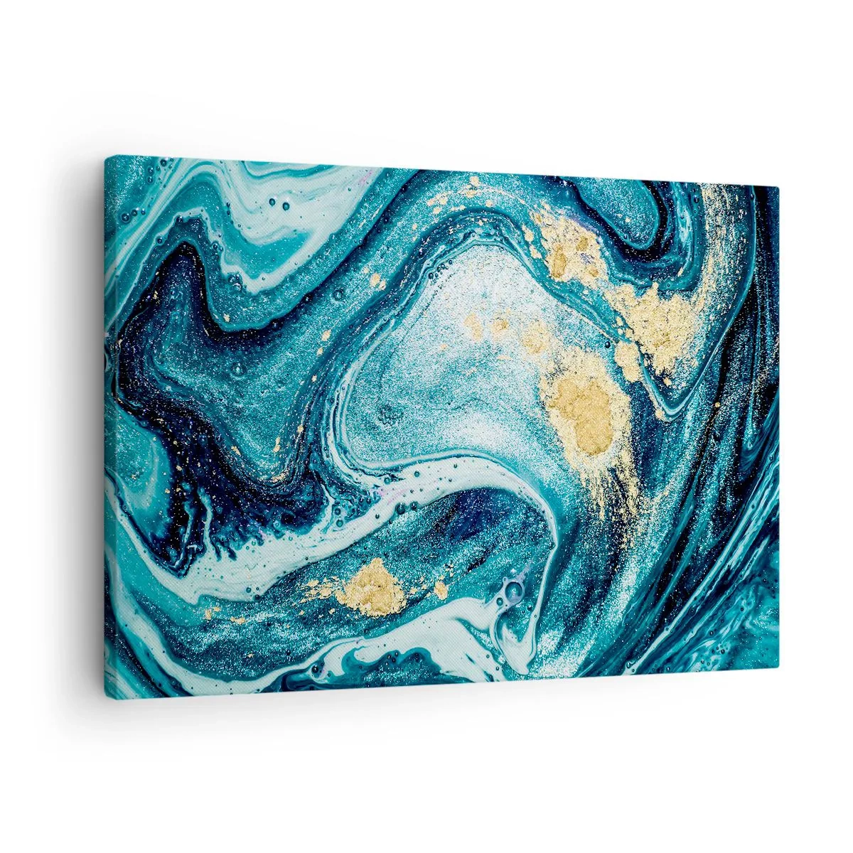 Bild auf Leinwand - Leinwandbild - Eine abstrakte Komposition aus Wellen und goldenen Akzenten - 70x50cm - Blauer Wirbel - Moderne Wanddekoration für Wohnzimmer und Schlafzimmer ARTTOR