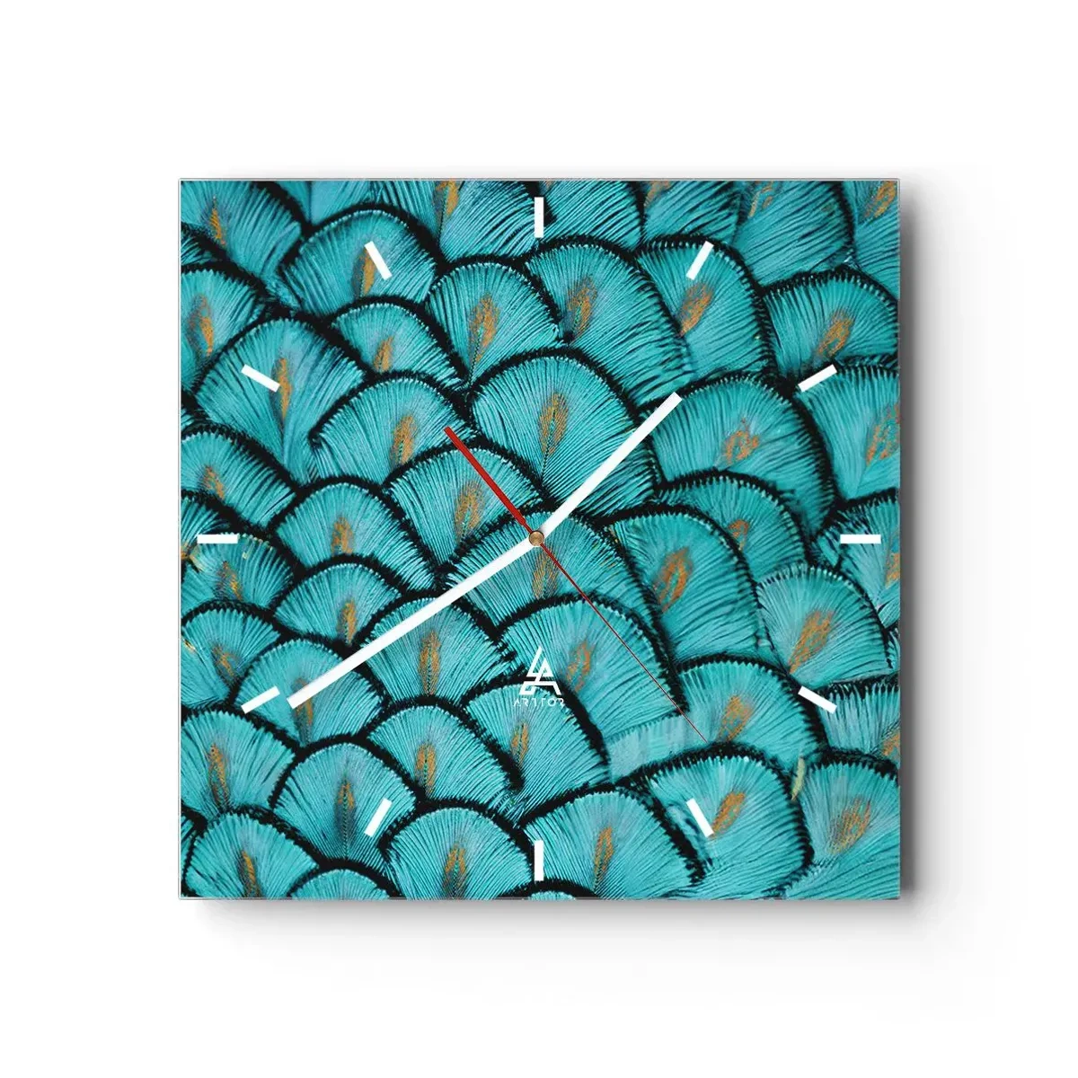 Wanduhr - Glasuhr - Große Federgala - 40x40 cm