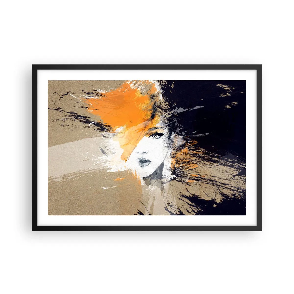 Poster in einem schwarzem Rahmen - Abstraktes Frauenporträt mit intensiven Farben - 70x50cm - Und es ist Licht - Moderne Wanddekoration für Wohnzimmer und Schlafzimmer ARTTOR