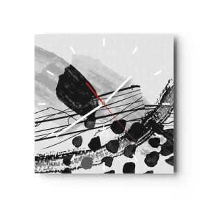 Wanduhr - Glasuhr - Organische Schwarz-Weiß-Abstraktion - 40x40 cm