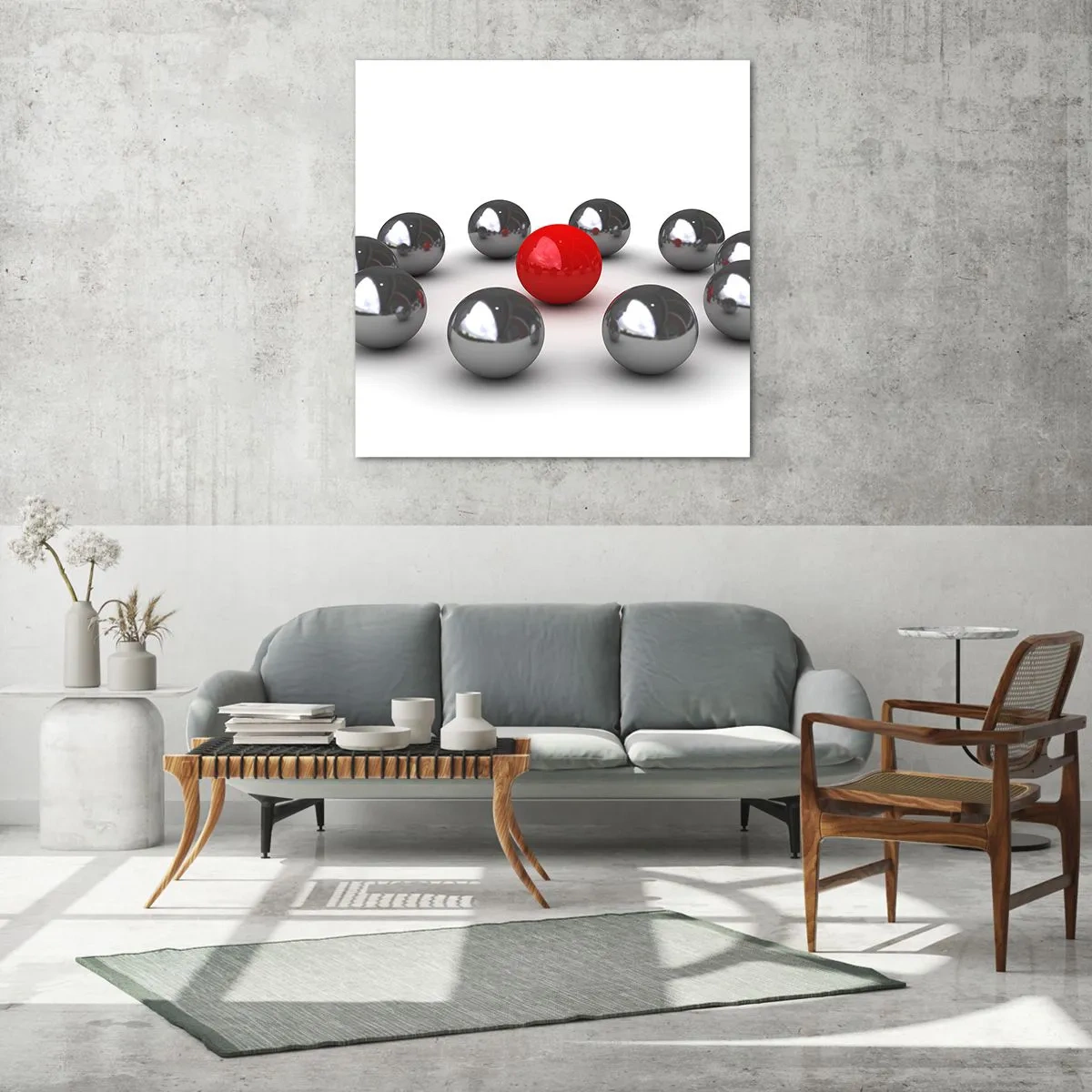 Glasbild - Bild auf glas - Ein Kreis in Silber und Rot - 40x40 cm