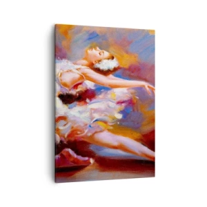 Bild auf Leinwand - Leinwandbild - Eine Ballerina in dynamischer Pose inmitten von Pastellfarben. - 50x70cm - Schwan Gnade - Moderne Wanddekoration für Wohnzimmer und Schlafzimmer ARTTOR