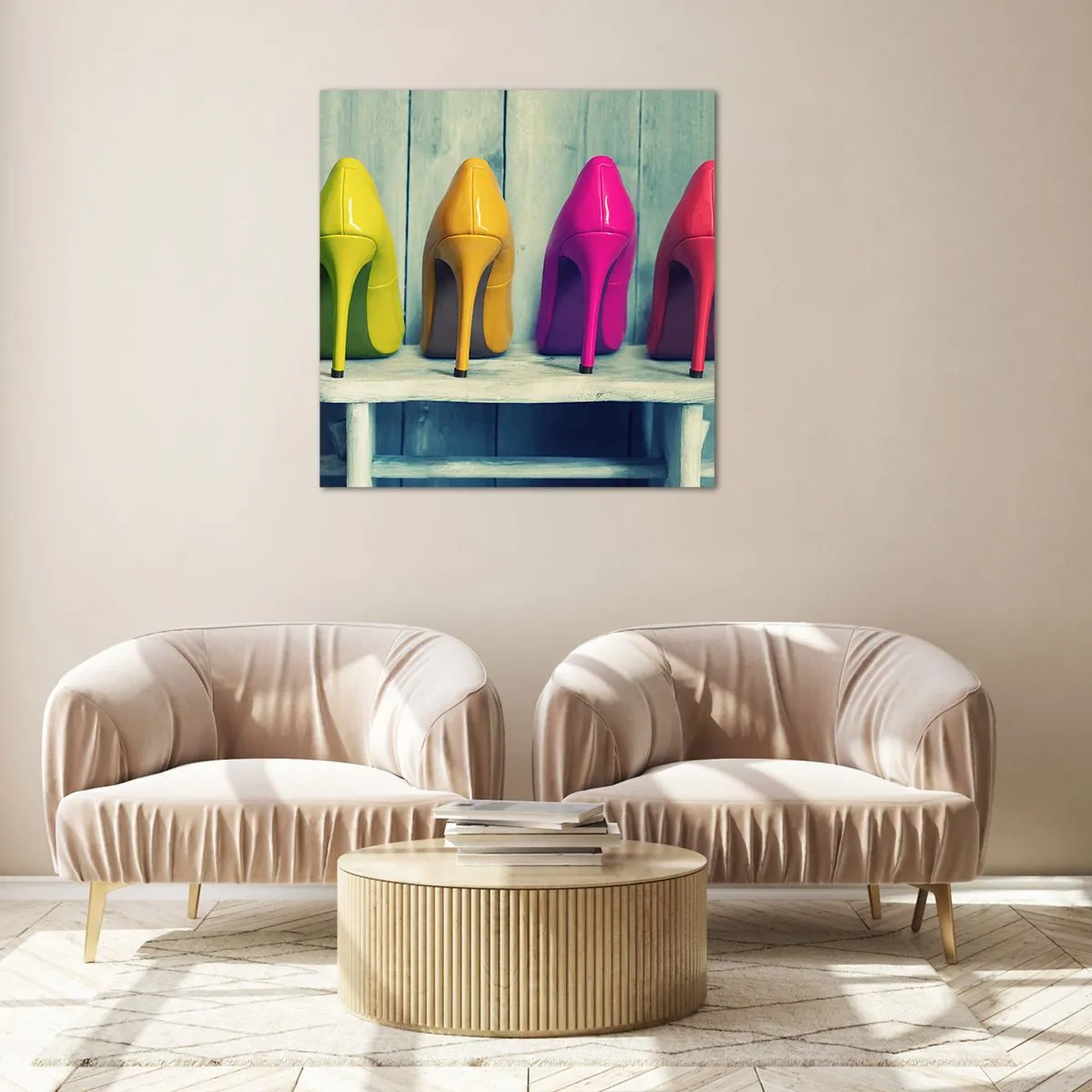 Glasbild - Bild auf glas - Spazierengehen auf dem Regenbogen - 50x50 cm