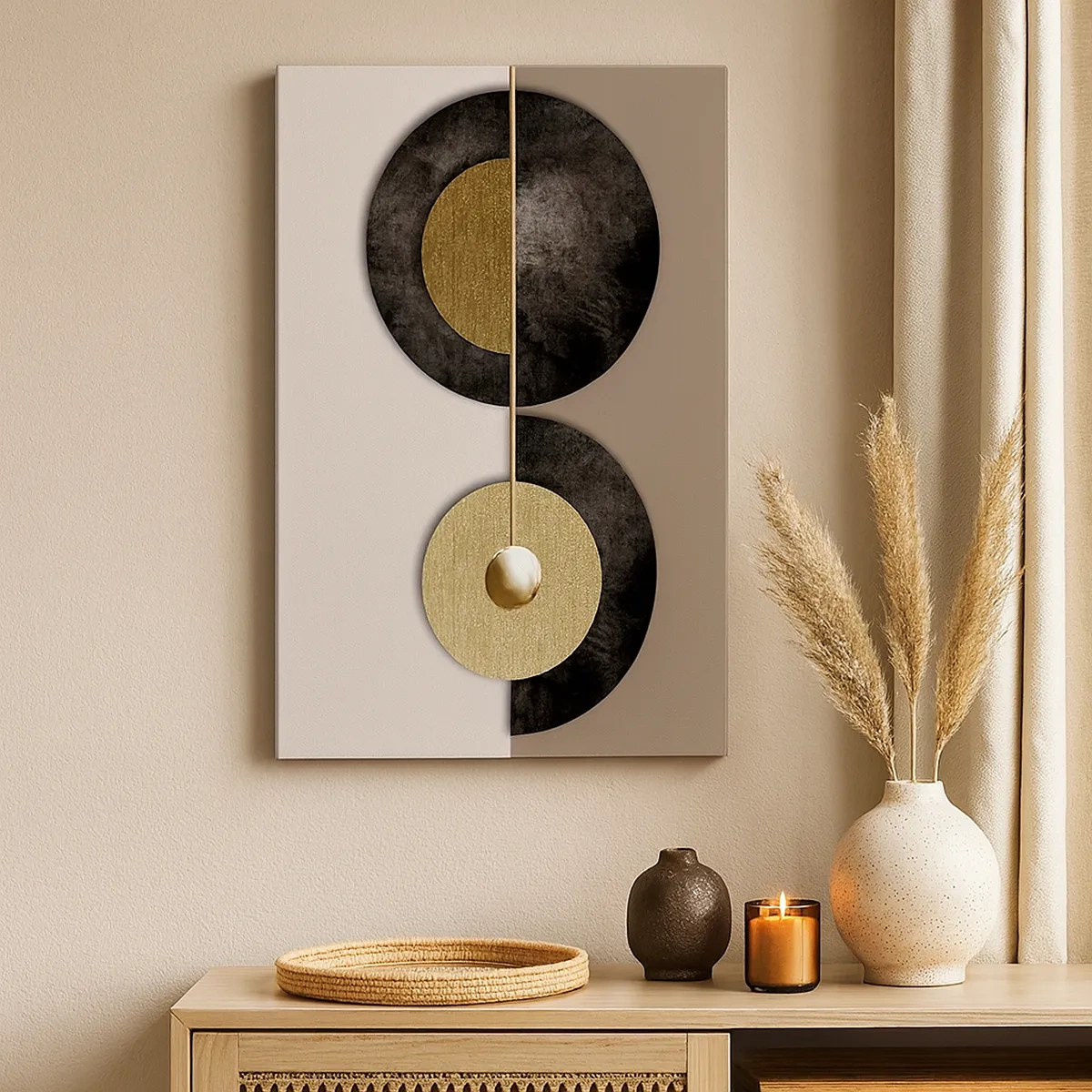 Bild auf Leinwand - Leinwandbild - Abstrakte Kreise in Gold- und Brauntönen - 50x70cm - Variationen rund um den Kreis - Moderne Wanddekoration für Wohnzimmer und Schlafzimmer ARTTOR