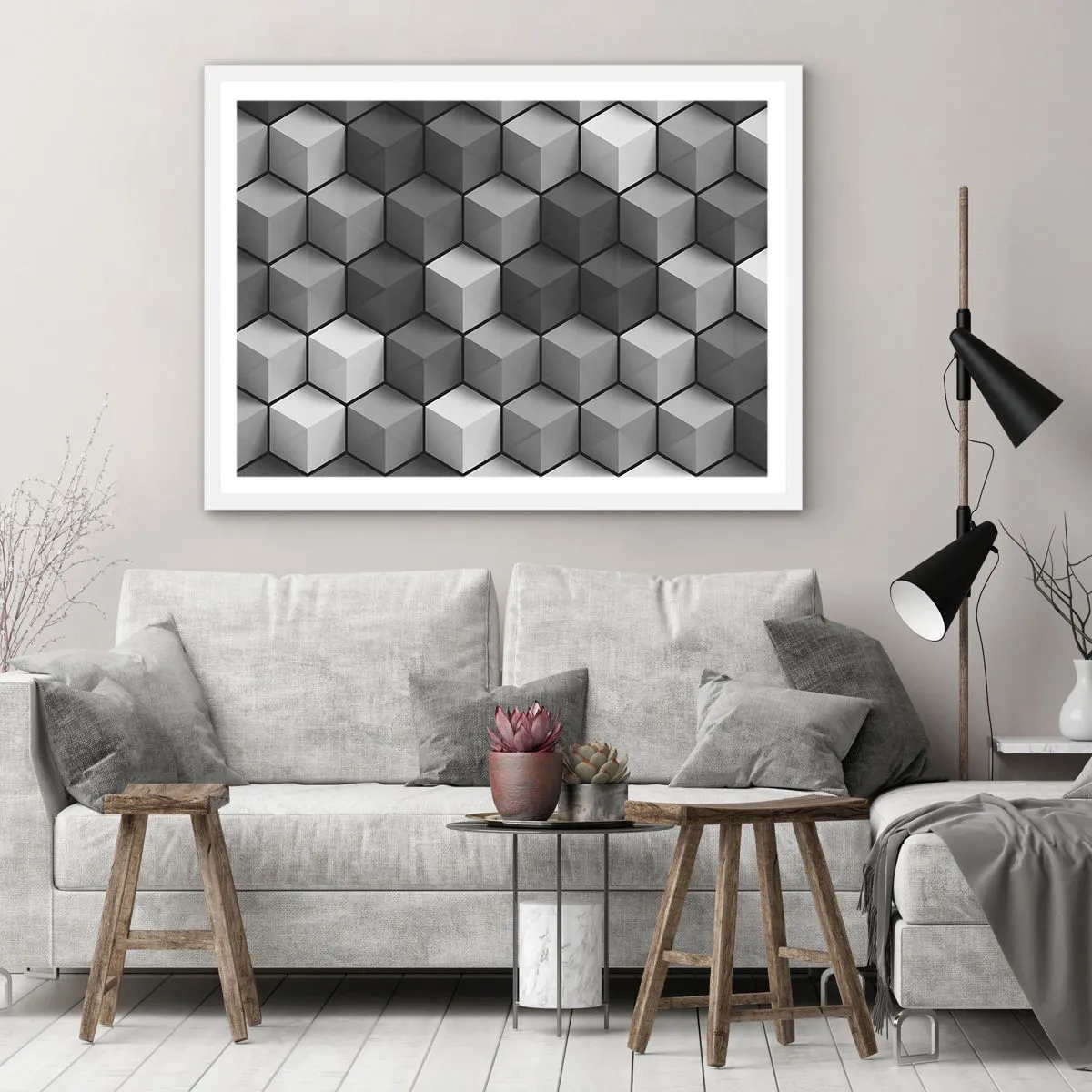 Poster in einem weißen Rahmen - Kubistisches Puzzle - 70x50 cm