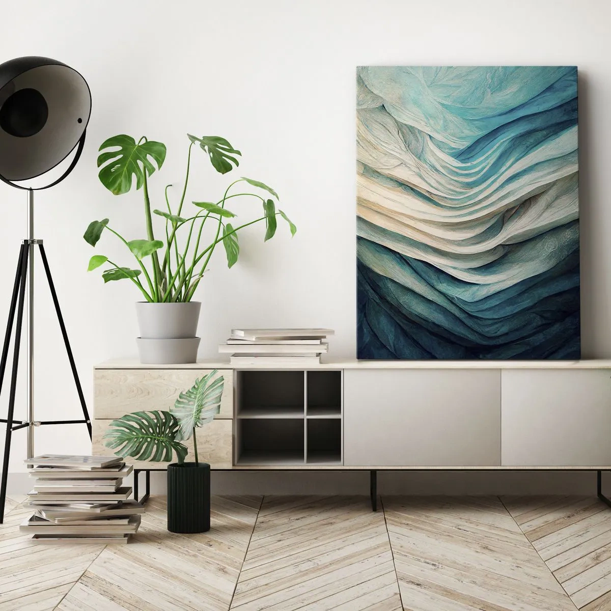 Bild auf Leinwand - Leinwandbild - Dynamische Wellen in Blau- und Weißtönen - 50x70cm - Blaue Unersättlichkeit - Moderne Wanddekoration für Wohnzimmer und Schlafzimmer ARTTOR