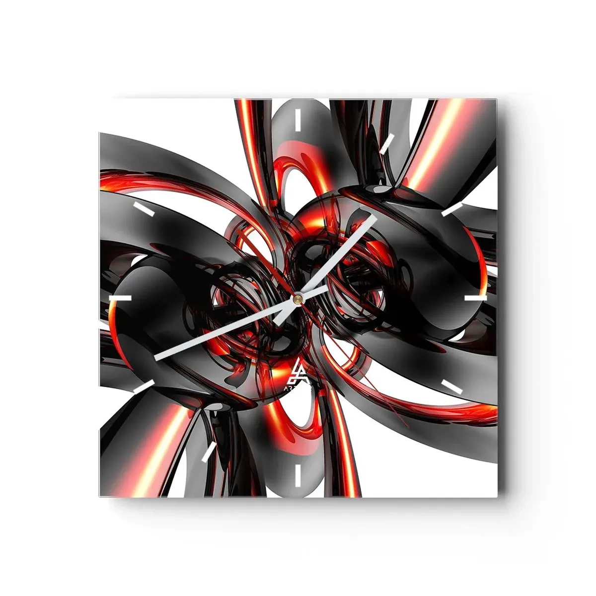 Wanduhr - Glasuhr - Abstrakte 3D-Grafiken mit schwarzen und roten Elementen - 30x30cm - Uhrwerk in Graphit und Rot - Moderne Wanddekoration für Wohnzimmer und Schlafzimmer ARTTOR