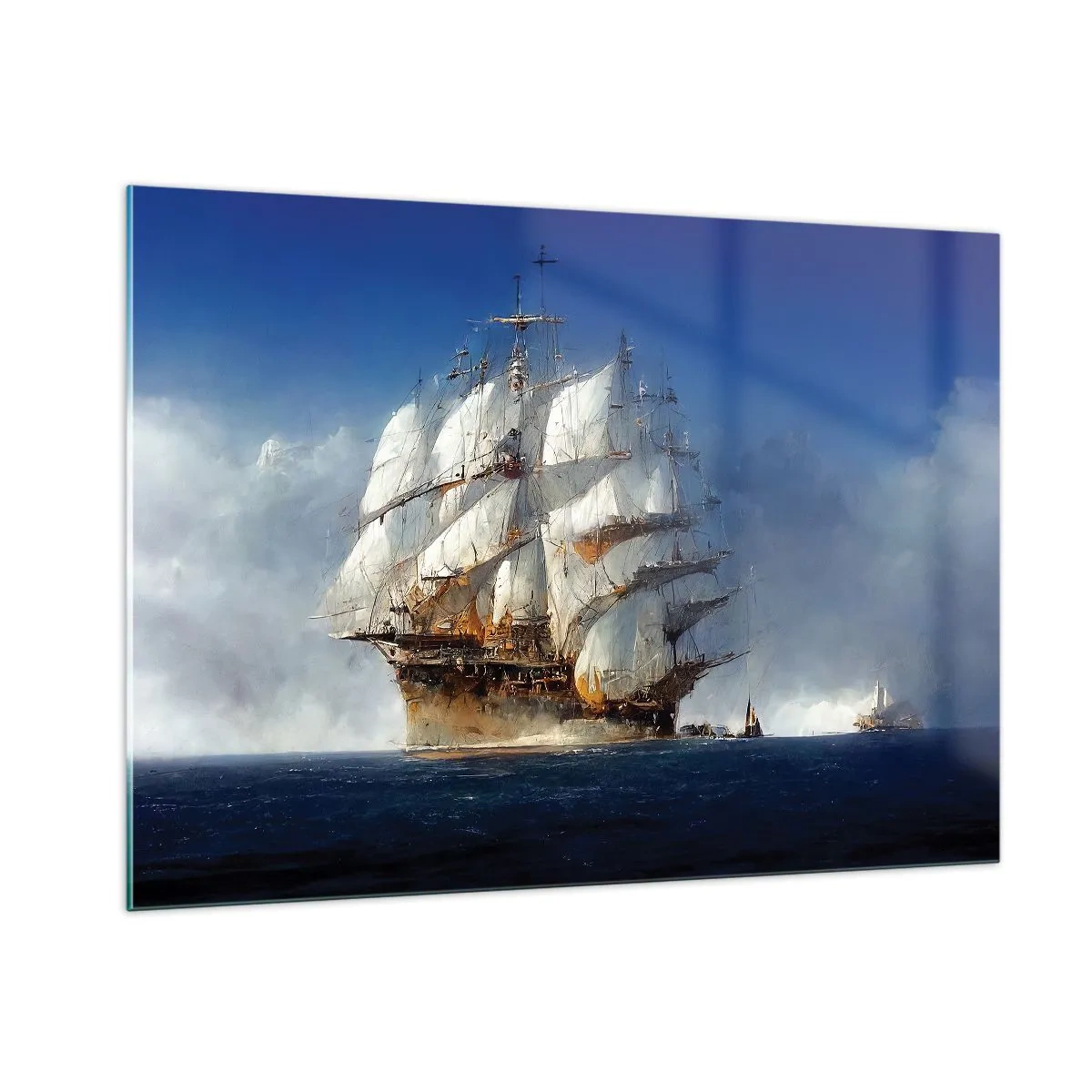 Glasbild - Bild auf glas - Ein Segelschiff auf hoher See inmitten von Seenebel - 100x70cm - Der große Ruhm! - Moderne Wanddekoration für Wohnzimmer und Schlafzimmer ARTTOR