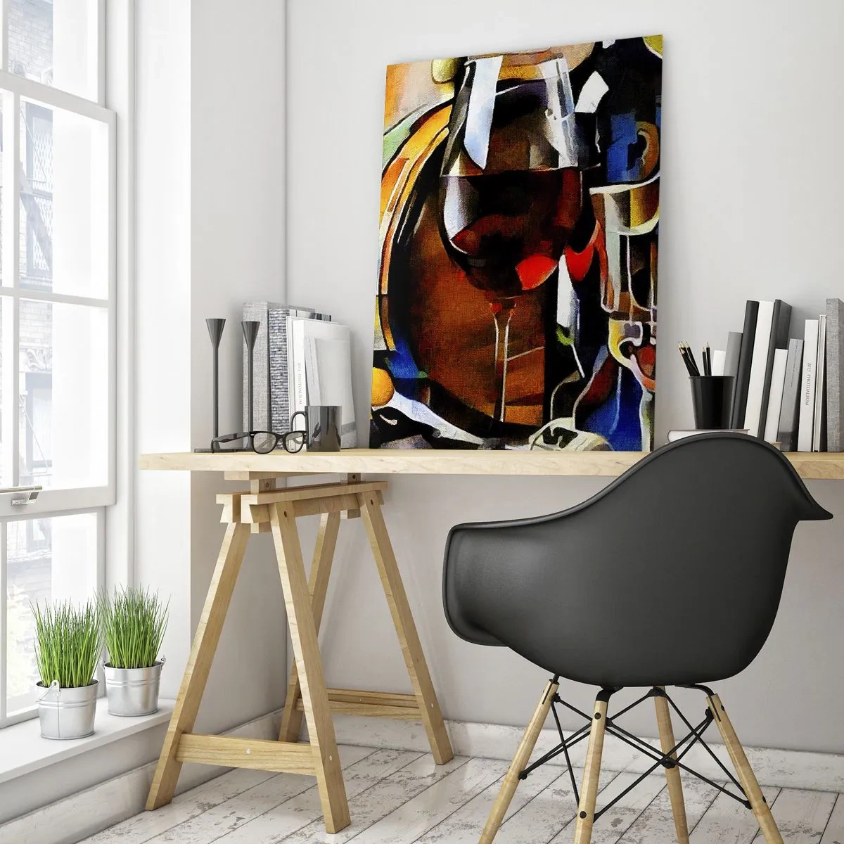 Glasbild - Bild auf glas - Abstraktes Stillleben mit Gläsern und Instrumenten - 80x120cm - Und die Welt nimmt Farben an - Moderne Wanddekoration für Wohnzimmer und Schlafzimmer ARTTOR