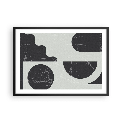 Poster in einem schwarzem Rahmen - Geometrische Muster in Schwarz- und Grautönen - 70x50cm - Komposition oben und unten - Moderne Wanddekoration für Wohnzimmer und Schlafzimmer ARTTOR