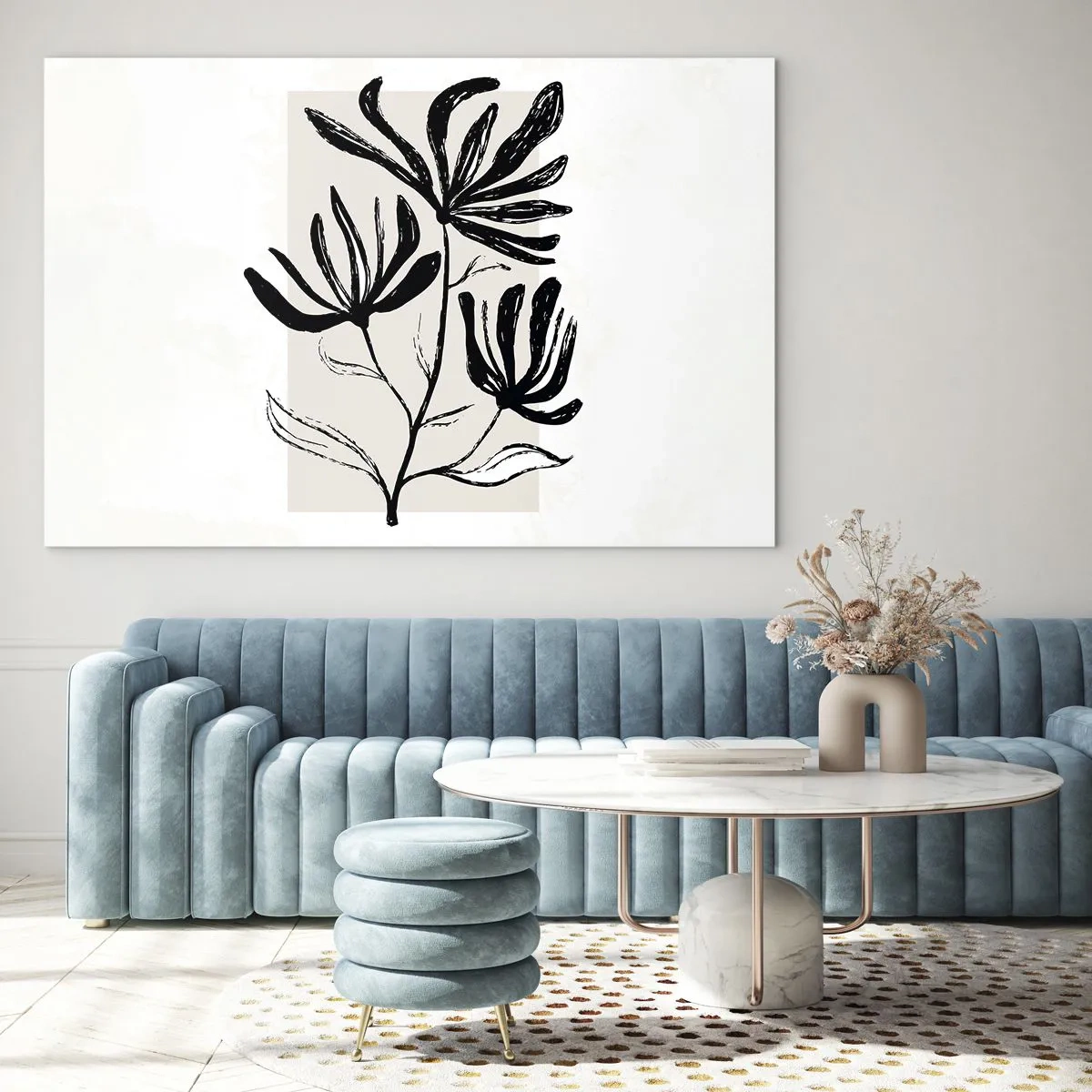 Glasbild - Bild auf glas - Schwarze Skizze einer Pflanze auf hellem Hintergrund - 70x50cm - Skizze für das Herbarium - Moderne Wanddekoration für Wohnzimmer und Schlafzimmer ARTTOR