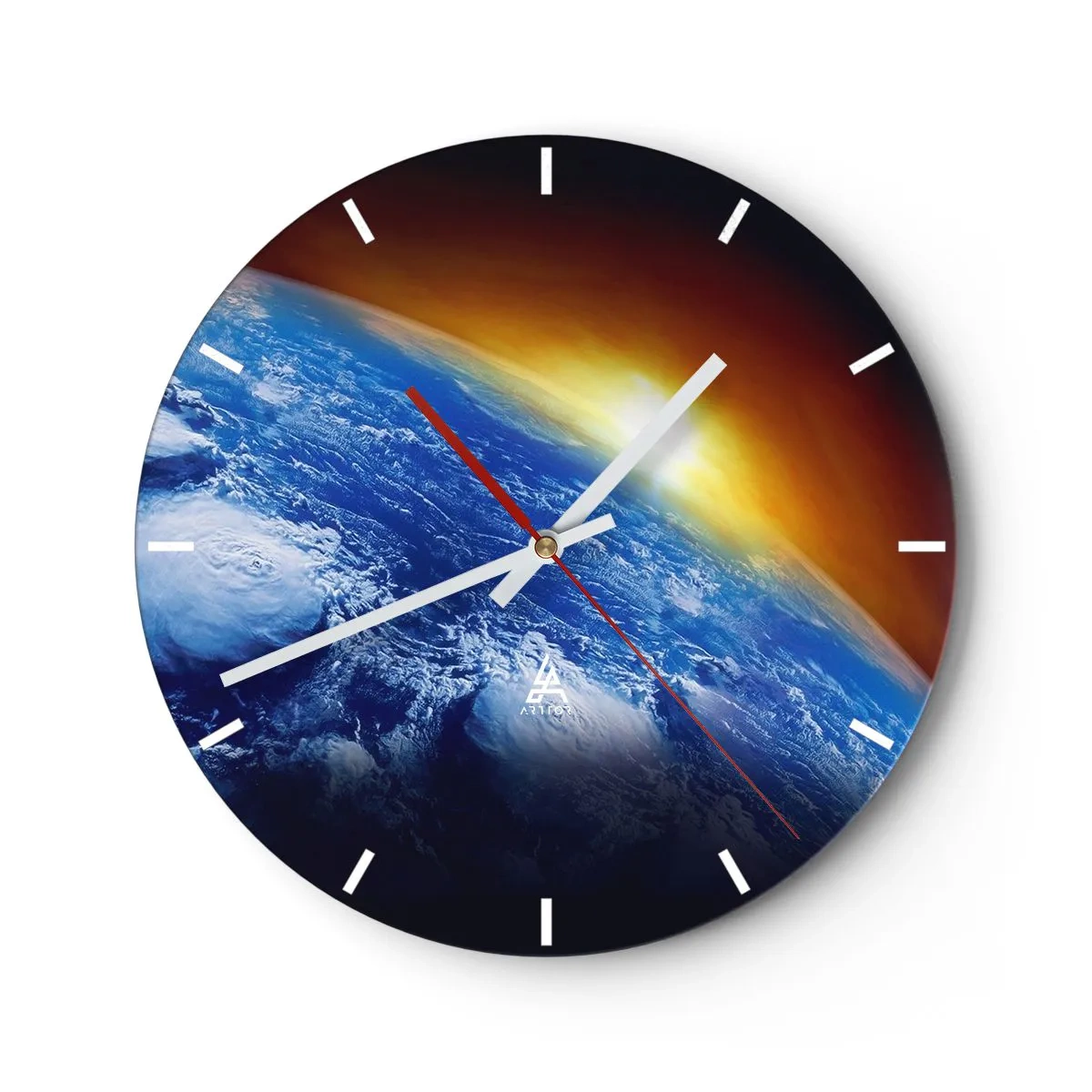Wanduhr - Glasuhr - Sonnenaufgang über dem blauen Planeten - 40x40 cm