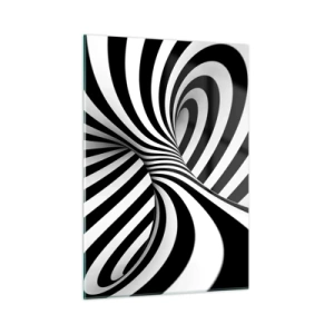 Glasbild - Bild auf glas - Eine schwarz-weiße Spirale, die einen dynamischen Raumeffekt erzeugt. - 50x70cm - Komposition: Tanzraum - Moderne Wanddekoration für Wohnzimmer und Schlafzimmer ARTTOR