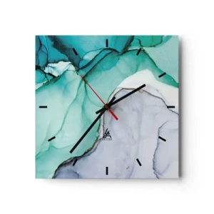 Wanduhr - Glasuhr - Eine Studie in Türkis - 40x40 cm