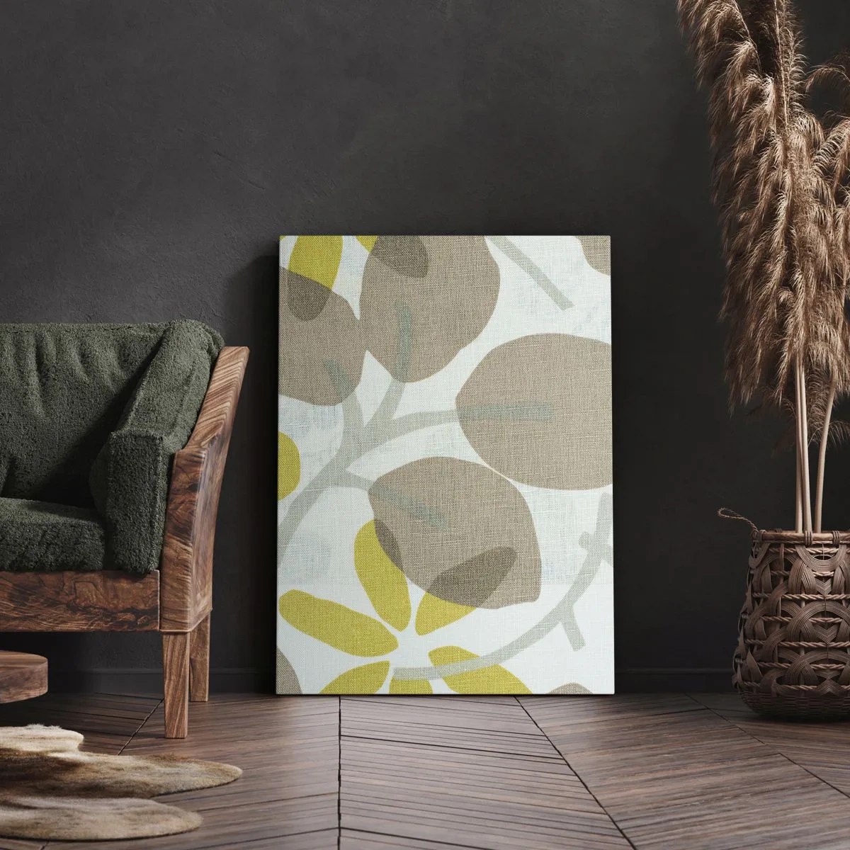 Bild auf Leinwand - Leinwandbild - Abstrakte Blätter in Beige- und Gelbtönen - 50x70cm - Komposition in voller Sonne - Moderne Wanddekoration für Wohnzimmer und Schlafzimmer ARTTOR