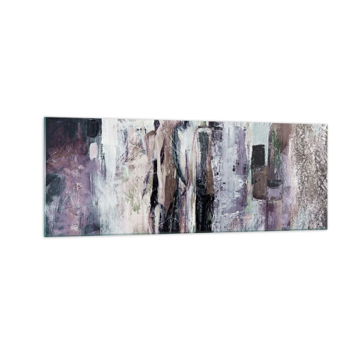 Glasbild - Bild auf glas - Eine abstrakte Komposition mit drei Figuren in Pastellfarben. - 140x50cm - Die geheimnisvolle Drei - Moderne Wanddekoration für Wohnzimmer und Schlafzimmer ARTTOR
