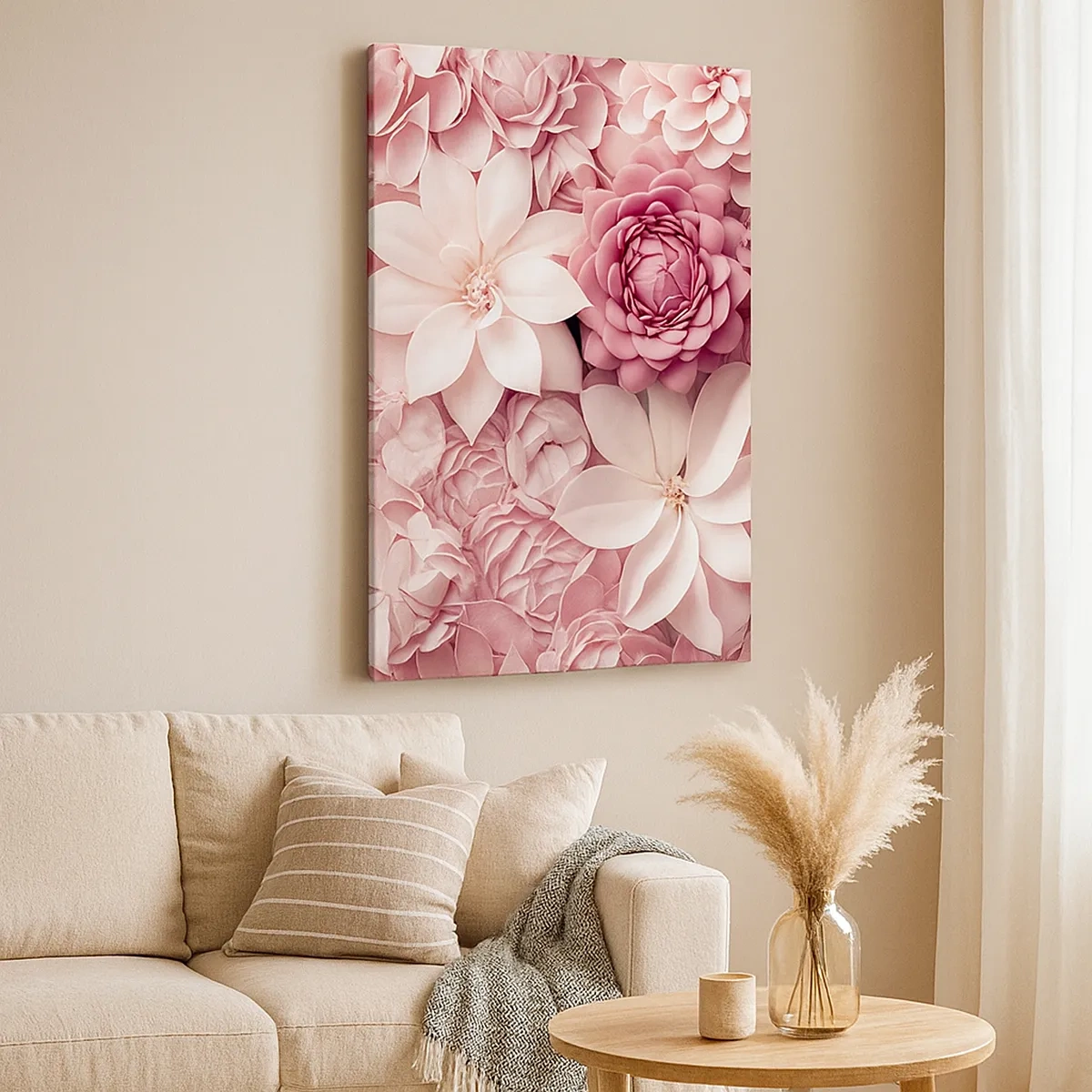 Bild auf Leinwand - Leinwandbild - Blumen in Rosa- und Weißtönen in künstlerischer Umsetzung - 50x70cm - In rosa Blütenblättern - Moderne Wanddekoration für Wohnzimmer und Schlafzimmer ARTTOR