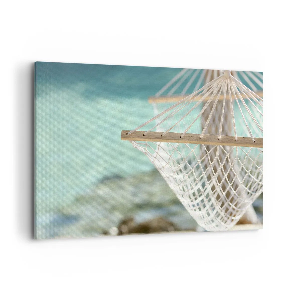 Bild auf Leinwand - Leinwandbild - Eine Hängematte mit Blick auf das türkisfarbene Wasser - 100x70cm - Zeit zum Entspannen - Moderne Wanddekoration für Wohnzimmer und Schlafzimmer ARTTOR