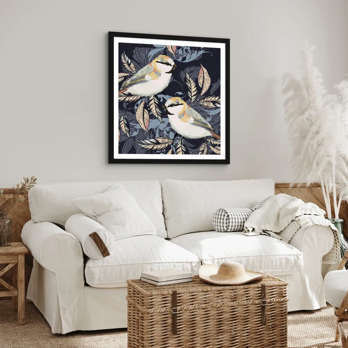 Poster in einem schwarzem Rahmen - Gelb-blauer Triller - 40x40 cm
