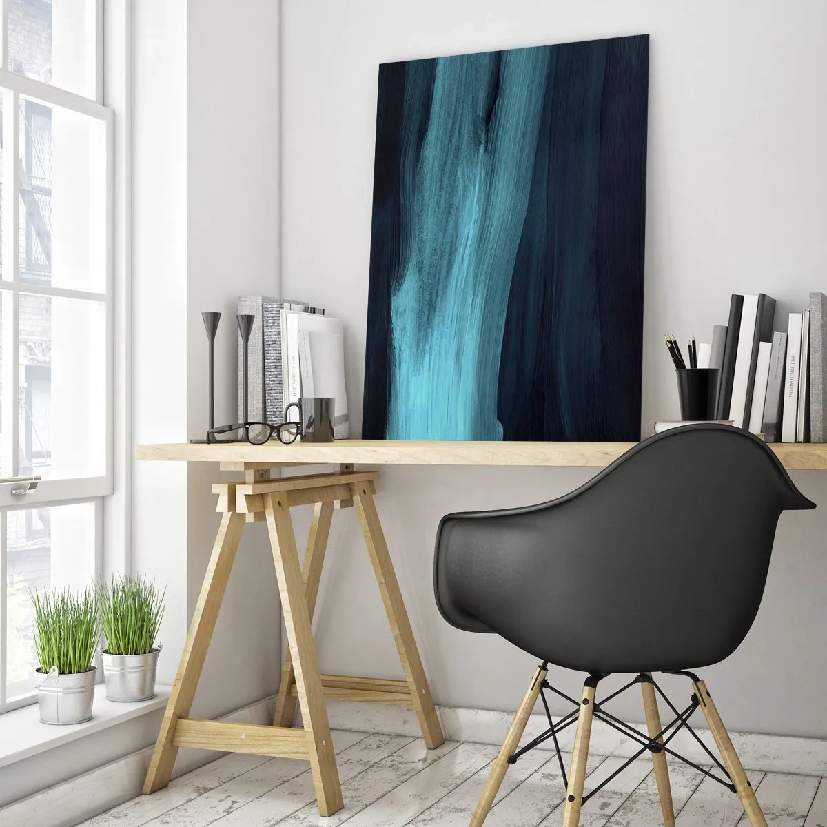Glasbild - Bild auf glas - Abstrakte Welle in Türkis- und Marineblautönen - 50x70cm - Gehen Sie mit dem Strom - Moderne Wanddekoration für Wohnzimmer und Schlafzimmer ARTTOR