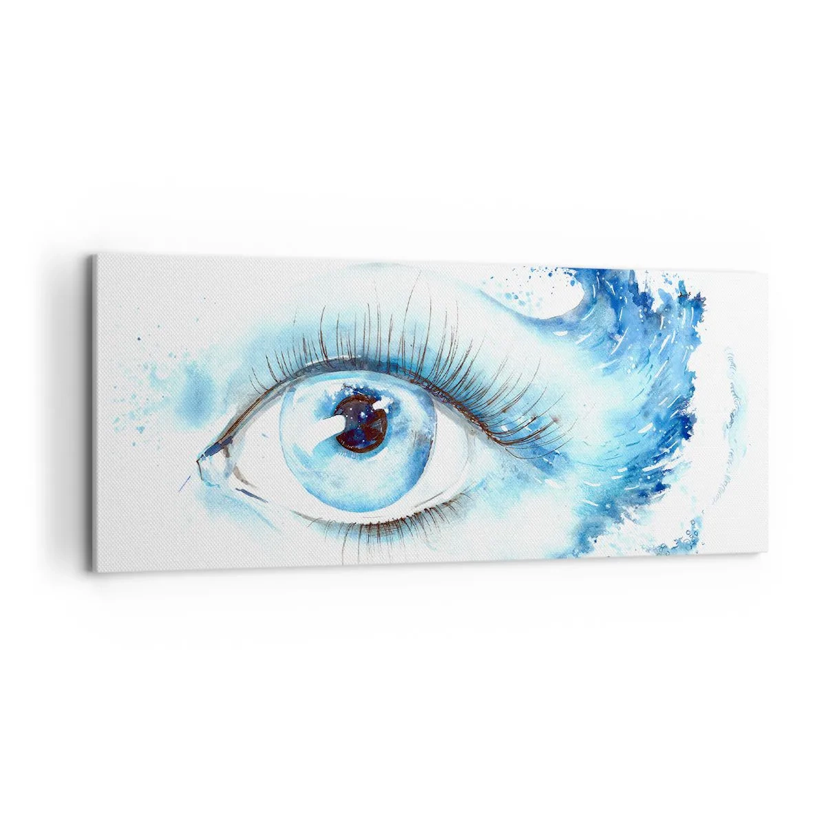 Bild auf Leinwand - Leinwandbild - Künstlerisches Aquarell eines Auges mit einer dynamischen Welle - 120x50cm - Tauchen Sie ein in das Blau der Blicke - Moderne Wanddekoration für Wohnzimmer und Schlafzimmer ARTTOR