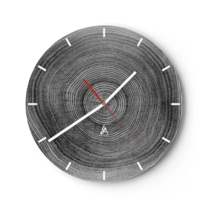 Wanduhr - Glasuhr - Schwarz-weiße konzentrische Holzmaserung - 30x30cm - Zeichen der Zeit - Moderne Wanddekoration für Wohnzimmer, Küche und Schlafzimmer ARTTOR