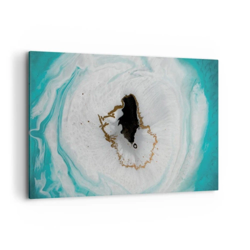 Bild auf Leinwand - Leinwandbild - Abstraktes Geodenmotiv in Türkis-, Weiß- und Goldtönen - 120x80cm - Nach Innen eindringen - Moderne Wanddekoration für Wohnzimmer und Schlafzimmer ARTTOR