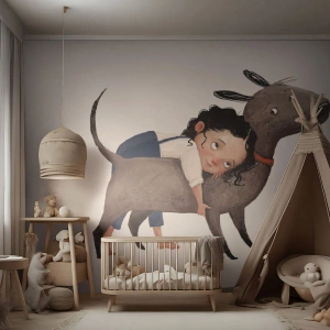 Fototapete Premium Sand - Beste Freunde - Für Kinder, Hund, Mädchen - 300x210 cm