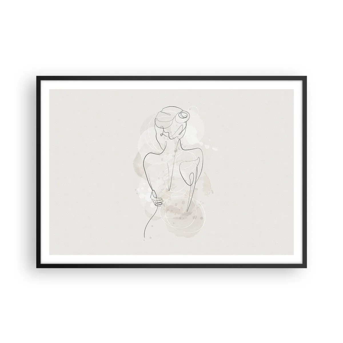 Poster in einem schwarzem Rahmen - Eine minimalistische Skizze einer weiblichen Silhouette vor hellem Hintergrund. - 100x70cm - Wie ein sensibles Instrument - Moderne Wanddekoration für Wohnzimmer und Schlafzimmer ARTTOR