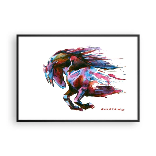 Poster in einem schwarzem Rahmen - Ein Pferd in dynamischen abstrakten Farben symbolisiert Freiheit - 100x70cm - In Verzückung - Moderne Wanddekoration für Wohnzimmer und Schlafzimmer ARTTOR