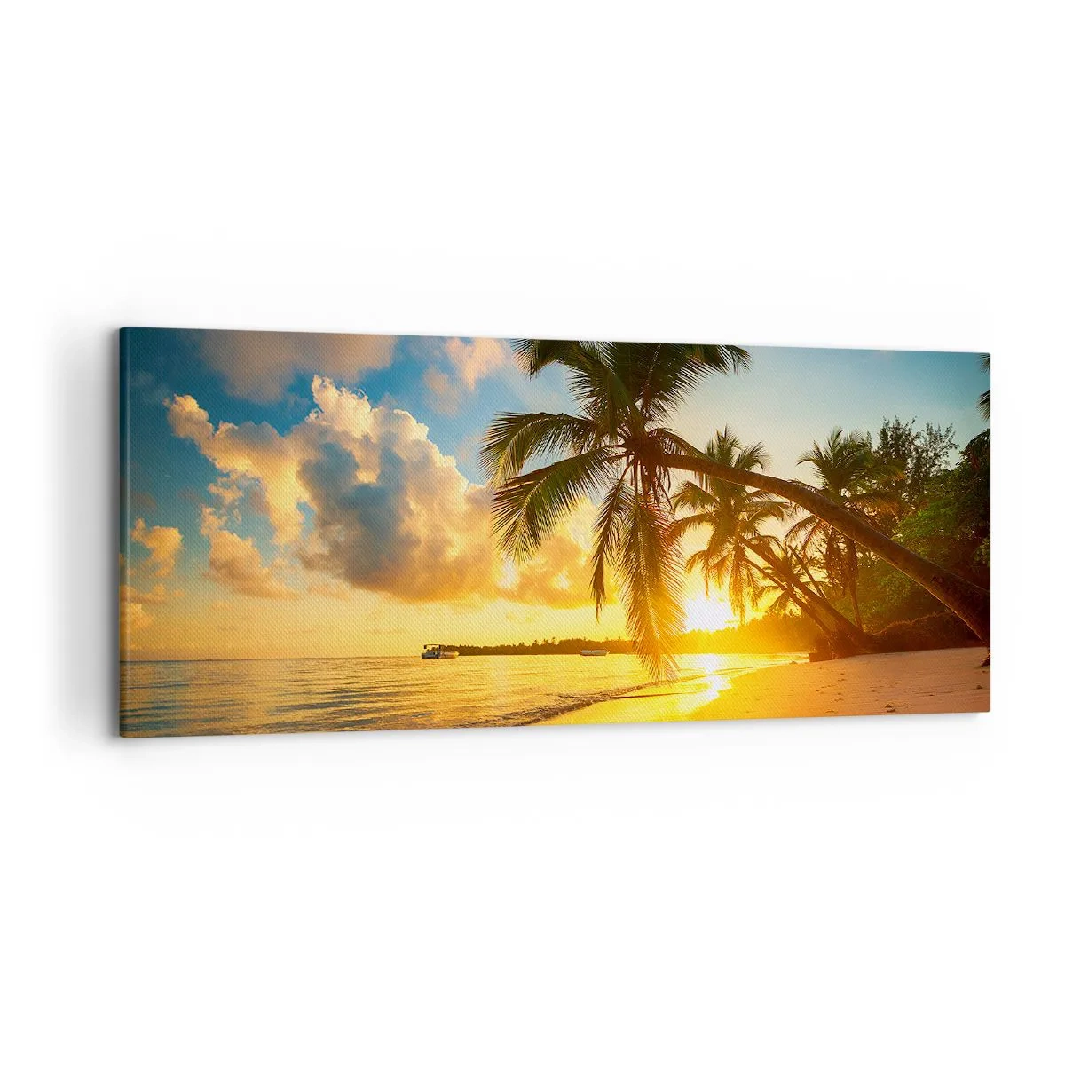 Bild auf Leinwand - Leinwandbild - Sonnenuntergang am Strand mit Palmen an der Küste - 120x50cm - Karibischer Traum - Moderne Wanddekoration für Wohnzimmer und Schlafzimmer ARTTOR