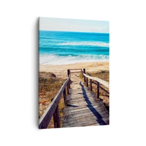 Bild auf Leinwand - Leinwandbild - Holzweg zum Strand - 50x70cm - Lauf! - Moderne Wanddekoration für Wohnzimmer und Schlafzimmer ARTTOR