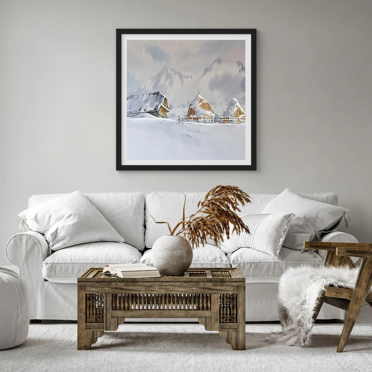 Poster in einem schwarzem Rahmen - In einem verschneiten Talkessel - 30x30 cm