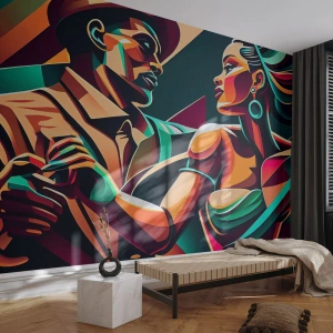 Fototapete Premium Sand - Abstraktes Paar tanzt in dynamischen Farben - 100x70cm - Im Rhythmus des Herzens - Moderne Wanddekoration für Wohnzimmer und Schlafzimmer ARTTOR