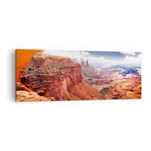 Bild auf Leinwand - Leinwandbild - Canyon durch ein Felsfenster mit warmen Felstönen gesehen - 140x50cm - Von der Natur selbst geschnitzt - Moderne Wanddekoration für Wohnzimmer und Schlafzimmer ARTTOR
